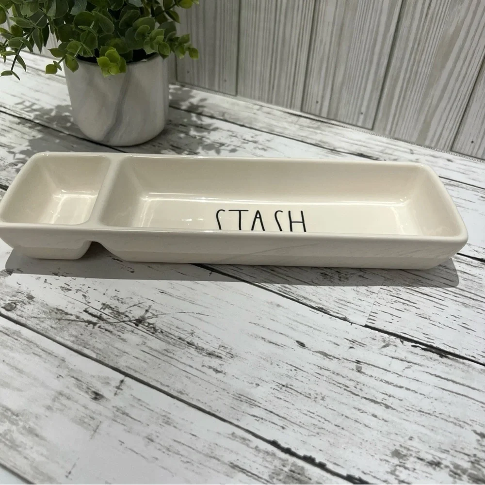 Rae Dunn Cream Jewelry  Office Desk “STASH”Organizer Tray